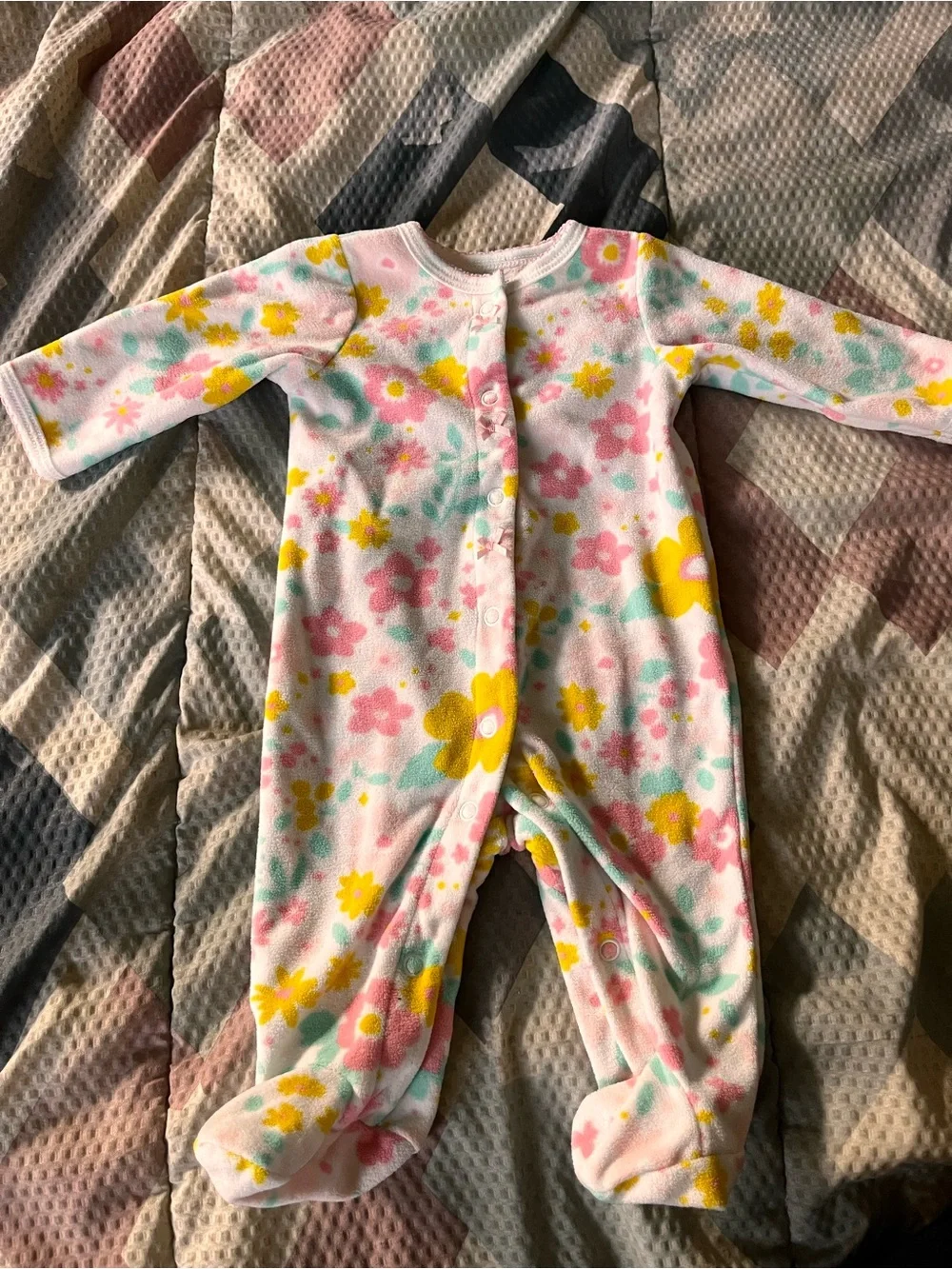 Carter's Fleece  Floral Footed One-Piece in Pink, Yellow & Teal